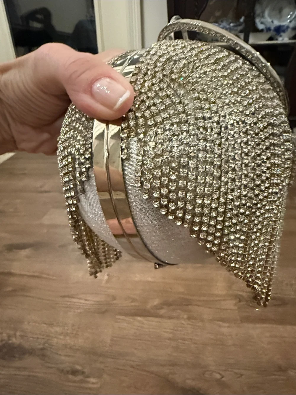 Crystal Fringe Bracelet Clutch in Silver